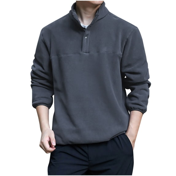 GigrtiJin Plus Size 3/4 Sleeve Sweatshirt for Men Solid Color 1/4 Button Stand Collar Pullover Tuni Tops Trendy Vintage Blouse