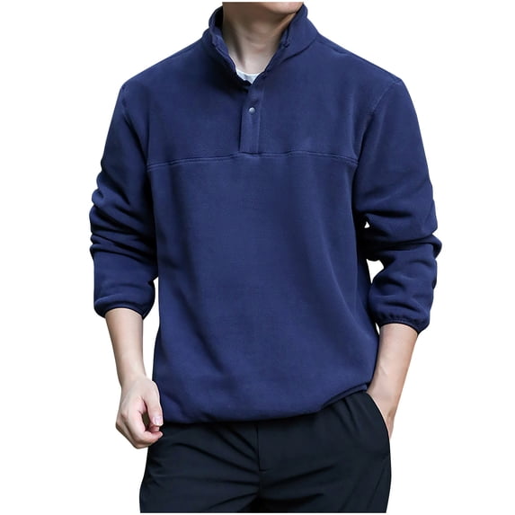 GigrtiJin Plus Size 3/4 Sleeve Sweatshirt for Men Solid Color 1/4 Button Stand Collar Pullover Tuni Tops Trendy Vintage Blouse