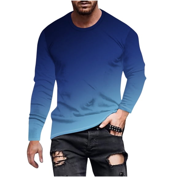GigrtiJin Plus Size Casual Gradient Color Tops for Men Crew Neck Long Sleeve Baggy Shirt Sweat Proof Quick Dry Sport Blouse