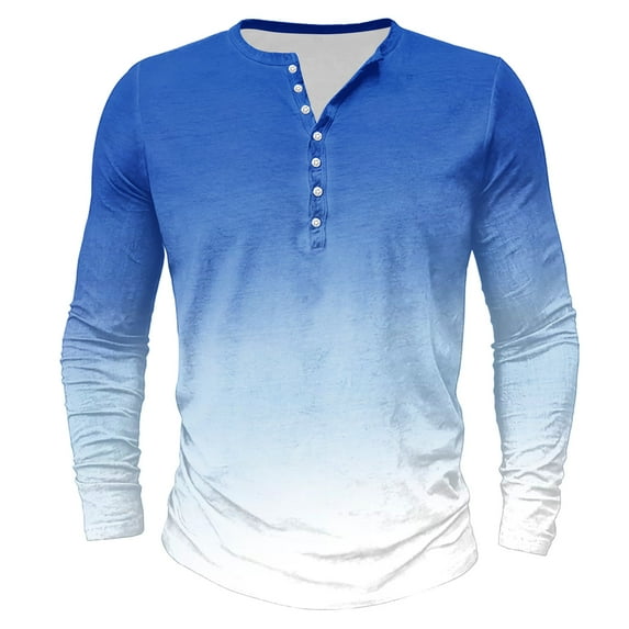 GigrtiJin Plus Size Casual Tops for Men Gradient Color Crew Neck Half Button Long Sleeve Shirt Trendy Loose Blouse