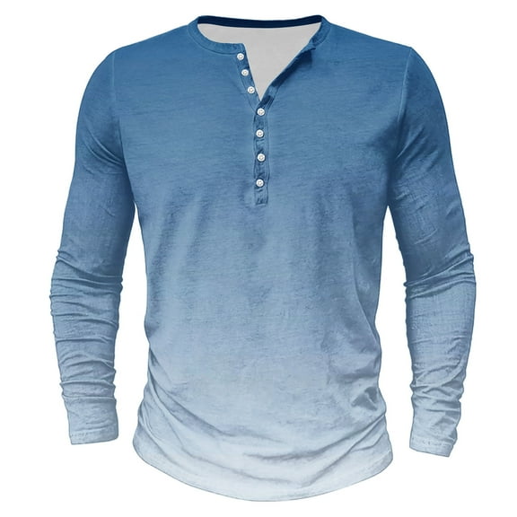 GigrtiJin Plus Size Casual Tops for Men Gradient Color Crew Neck Half Button Long Sleeve Shirt Trendy Loose Blouse