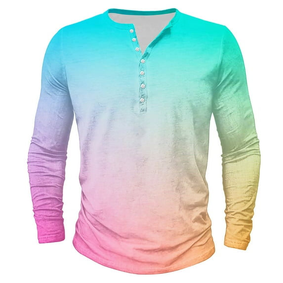 GigrtiJin Plus Size Casual Tops for Men Gradient Color Crew Neck Half Button Long Sleeve Shirt Trendy Loose Blouse