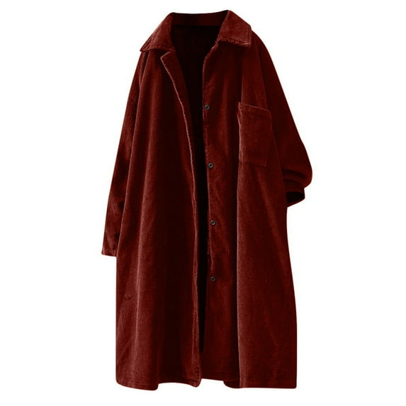 GigrtiJin Plus Size Corduroy Cardigan Outcoat for Women Solid Color Lapel Button Down Long Sleeve Loose Coat with Pocket