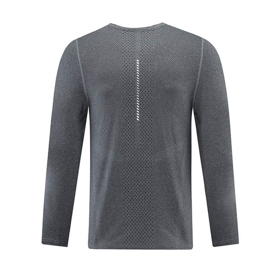 GigrtiJin Plus Size Gym Tops for Men Solid Color Crew Neck Long Sleeve Quick Dry Blouse Breathable Sweatproof Shirt
