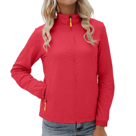 GigrtiJin Plus Size Outdoor Hiking Jacket for Women Solid Color Zip Up Long Sleeve Pocket Outwear Casual Athletic Outcoat