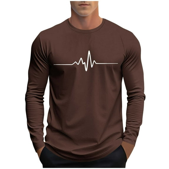 GigrtiJin Plus Size Shirt for Men Printed Round Neck Long Sleeve Activewear Tops Classic Loose Basic Blouse