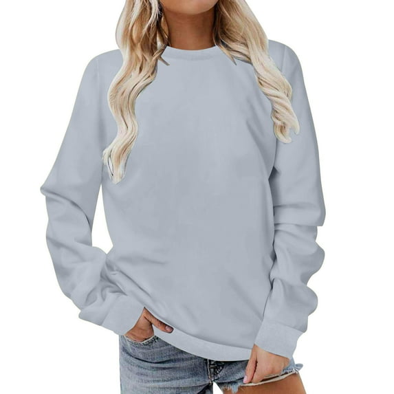 GigrtiJin Plus Size Sweatshirts for Women Long Sleeve Round Neck Solid Color Loose Blouse Comfy Casual Pullover Tops