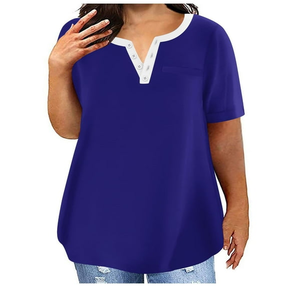 GigrtiJin Plus Size Tops for Women V-Neck Casual Loose Summer Blouse Short Sleeve Comfy Basic Solid Color Shirts