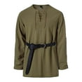 thumbnail image 1 of GigrtiJin Pullover Tops for Men Solid Color Crew Neck Drawstring 3/4 Sleeve Blouse with Belt Vintage Personality Tunic, 1 of 6