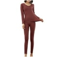thumbnail image 1 of GigrtiJin Ribbed Thermal Underwear for Women 2 Piece Set Long Sleeve Top Bottom Set Skinny Pjs Set Spring Warm Sleepwear, 1 of 4