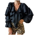 thumbnail image 1 of GigrtiJin Ruffle Front Blouse for Womens V Neck Long Sleeves Solid Color Shirts Casual Loose Fashion Pullover Tops, 1 of 5