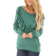 thumbnail image 1 of GigrtiJin Ruffles Tops for Women Long Sleeves Loose Crewneck Blouse Dressy Casual Solid Color Pullover Tunic Shirts, 1 of 6