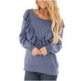 thumbnail image 1 of GigrtiJin Ruffles Tops for Women Long Sleeves Loose Crewneck Blouse Dressy Casual Solid Color Pullover Tunic Shirts, 1 of 6