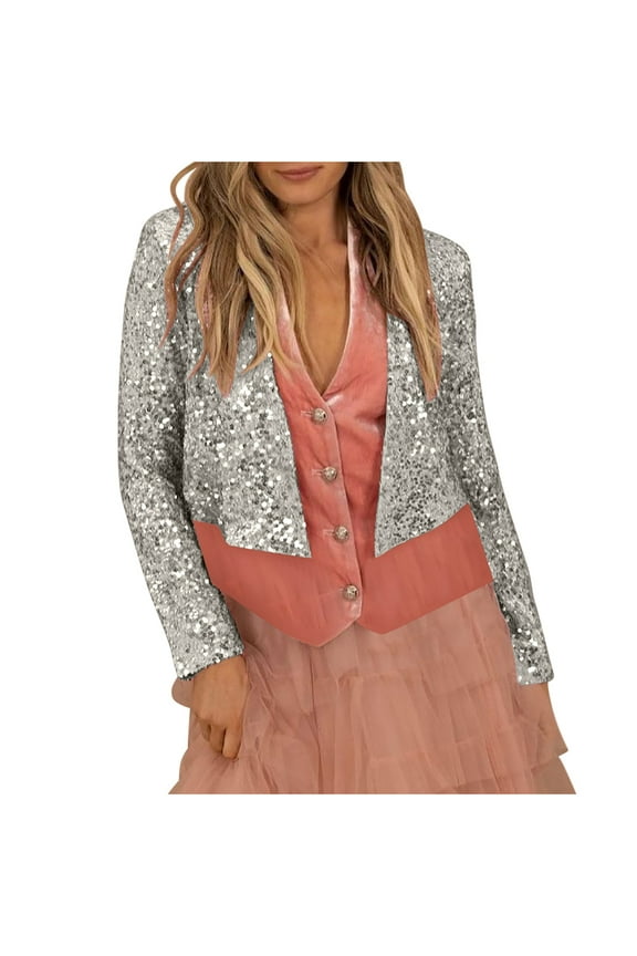Sequin Jackets for Women Evening Party Cropped Sparkly Shawl Wraps Open Front Cardigan Formal Dress Coat