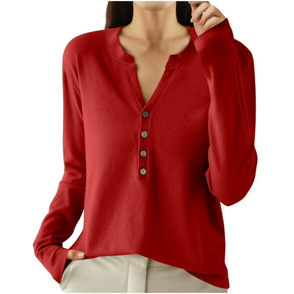 GigrtiJin Shirts for Women Oversized V Neck Knitted Pullover Tops Long Sleeve Solid Color Shirts Casual Basic Blouse
