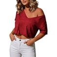 thumbnail image 1 of GigrtiJin Short Sleeve T Shirts for Womens Summer Trendy Crop V Neck Tees Womens Loose Casual Solid Color Outdoor T Shirts, 1 of 5