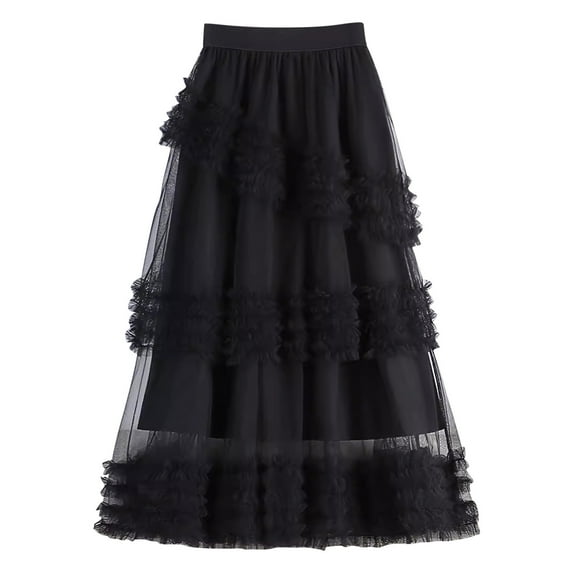 GigrtiJin Skirts for Women Mesh Midi Skirt Long High Waist a Line Skirt Female Solid Color Elegant Party Skirts