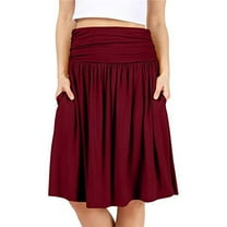 GigrtiJin Skirts for Women Regular Plus Size Skirt with Pockets Below the Knee Length Ruched Flowy Midi Skirt