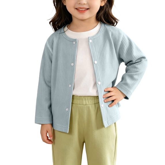 GigrtiJin Snap Buttons Cardigan for Girls Knit Long Sleeve Cardigan Crew Neck Thin Casual Outdoor Sweater 6M-4T