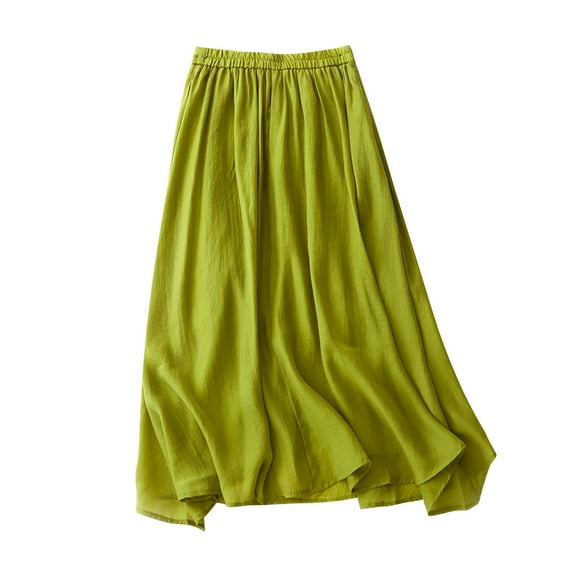GigrtiJin Summer Linen Skirts for Women Solid Color Elastic Waist Cotton Skirts Ladies Elegant Maxi Skirts