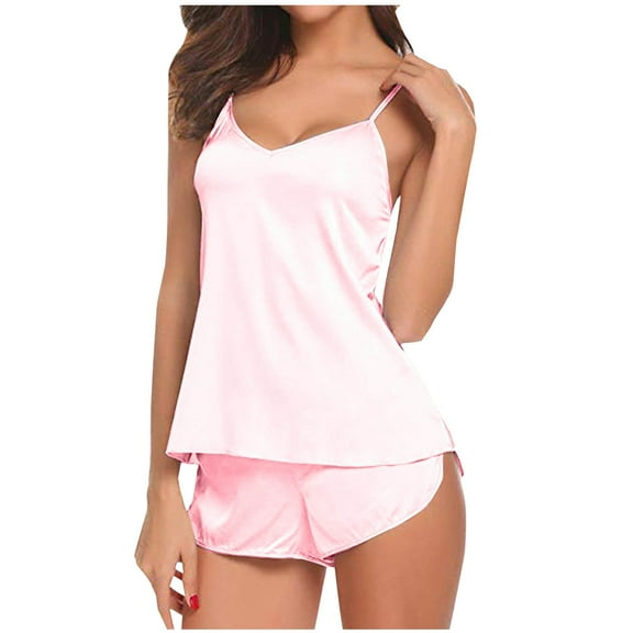 GigrtiJin Summer Pajama Outfits for Women Sleeveless Loose V Neck Cami Tank Tops and Shorts 2 Piece Satin Pj Sets