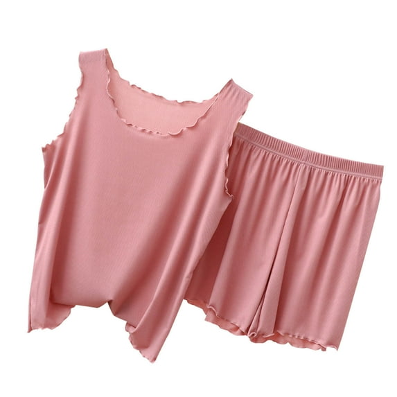 GigrtiJin Summer Pajamas for Women Sleeveless Round Neck Tank Top and Elastic Waist Shorts Loose Soft Pjs Outfits