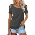 thumbnail image 1 of GigrtiJin Womens Solid Color Cold Shoulder Tops Crew Neck Short Sleeve Tees Trendy Flowy Blouse, 1 of 4