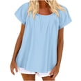 thumbnail image 1 of GigrtiJin Summer Tops for Women Trendy Plus Size Cute Crew Neck Solid Shirts Casual Short Sleeve Pleated Loose Blouse, 1 of 6