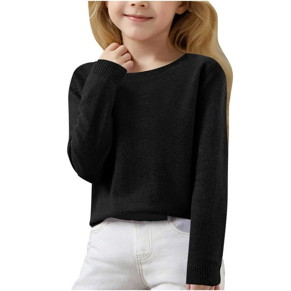 GigrtiJin Sweater for Children Solid Color Crew Neck Long Sleeve Blouse Tops Fall Winter Thermal Casual Tunic 6-15 Years