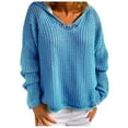 thumbnail image 1 of GigrtiJin Sweaters for Women Causal Long Sleeve V Neck Sweater Knitted Lightweight Hoodie Loose Hooded Sweatshirt, 1 of 4