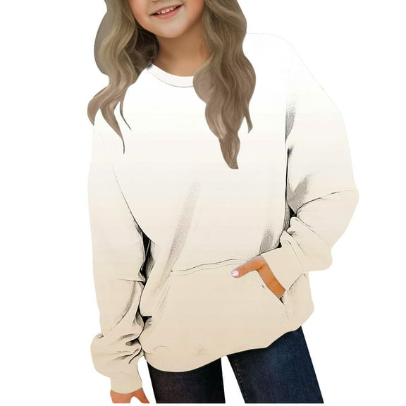 GigrtiJin Sweatshirt for Kids Gradient Color Round Neck Long Sleeve Pocket Blouse Shirt Loose Casual Tunic 2-12 Years