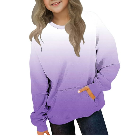 GigrtiJin Sweatshirt for Kids Gradient Color Round Neck Long Sleeve Pocket Blouse Shirt Loose Casual Tunic 2-12 Years