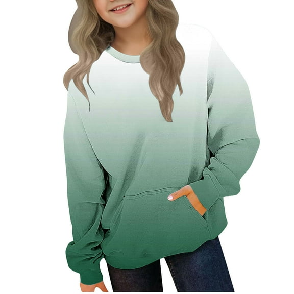GigrtiJin Sweatshirt for Kids Gradient Color Round Neck Long Sleeve Pocket Blouse Shirt Loose Casual Tunic 2-12 Years