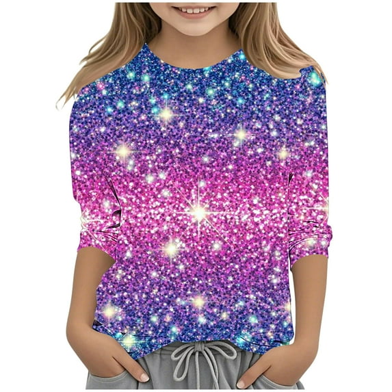 GigrtiJin Toddler Children Blouse Gradient Color Printed 3/4 Sleeve Crew Neck Base Tee Tops Trendy Casual Tunic 3-12 Years