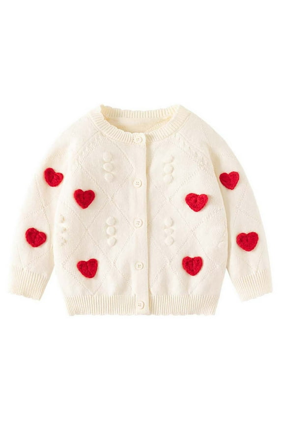 Toddler Girl Cardigan Sweater Coat Long Sleeved Button down Round Neck Cute Heart Print Sweaters Jacket