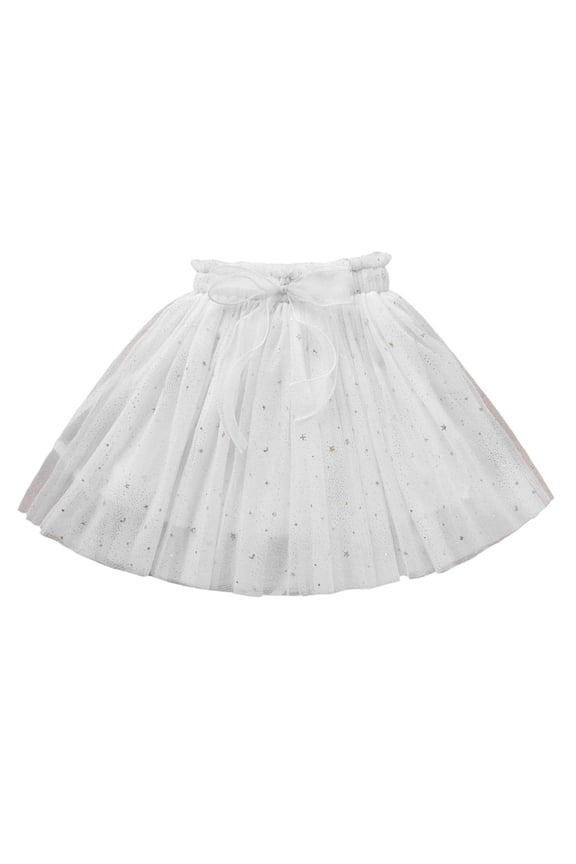 Toddler Girls Kids Skirt Sparkly Mesh Lace Elastic Waisted Pleated Skirt with Bow Cute Versatile Puffy Skirt