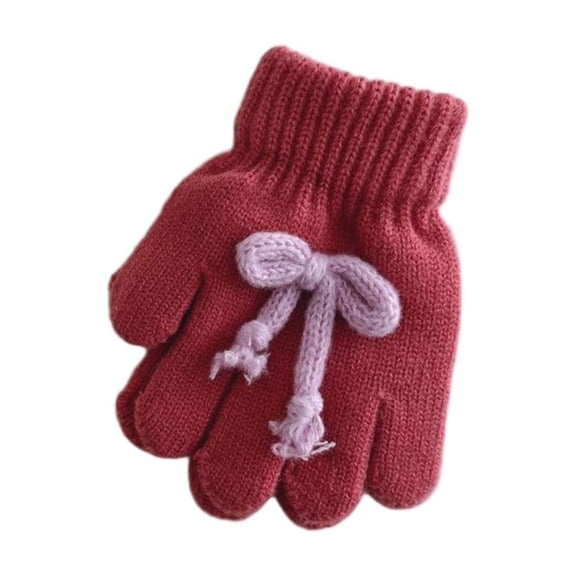 GigrtiJin Toddler Girls Knitting Cotton Gloves Solid Color Thermal Gloves with Bow Tie Winter Warm Gloves 3-11 Years