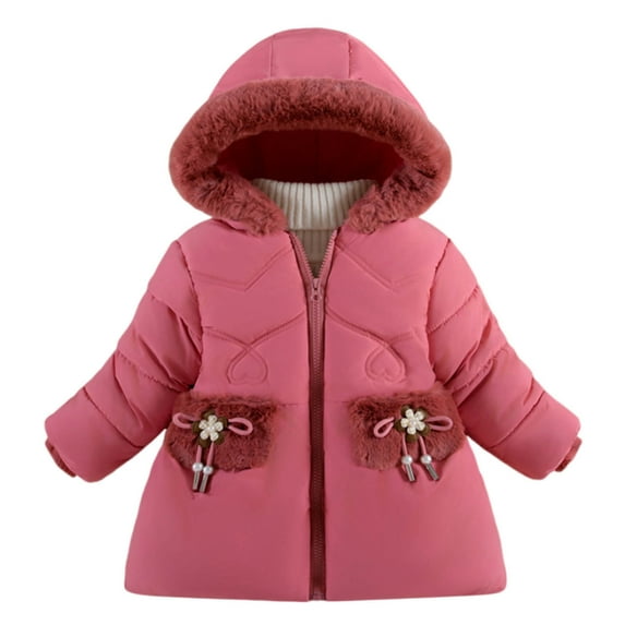GigrtiJin Toddler Girls Winter Plush Hooded Jacket Windproof Snowsuit Outwear Warm Cotton Puffer Jackets Coats