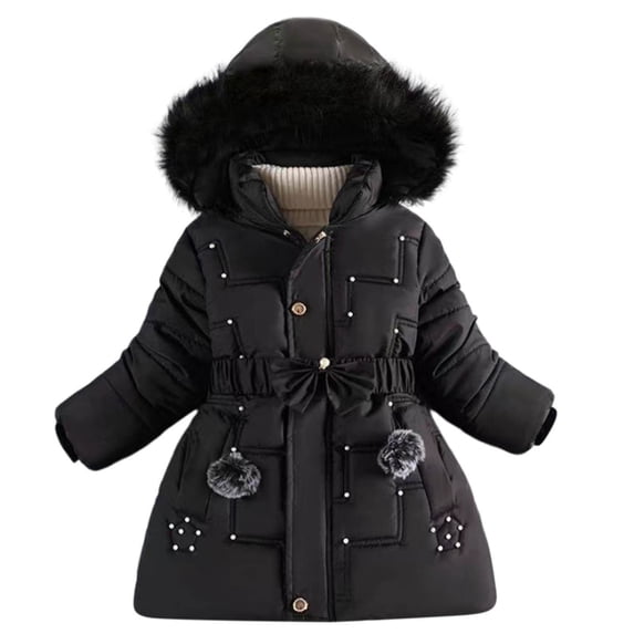 GigrtiJin Toddler Girls Winter Plush Hooded Jacket Windproof Snowsuit Outwear Warm Cotton Puffer Jackets Coats