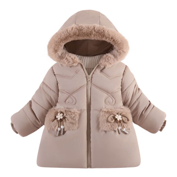 GigrtiJin Toddler Girls Winter Plush Hooded Jacket Windproof Snowsuit Outwear Warm Cotton Puffer Jackets Coats