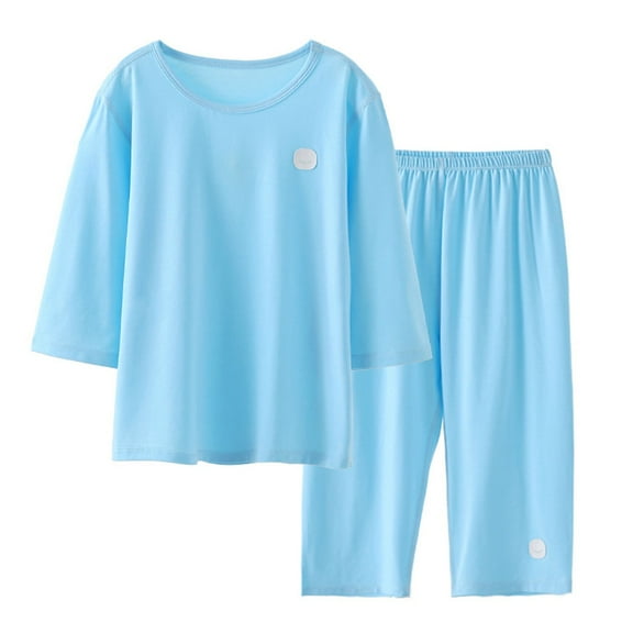 GigrtiJin Toddler Kid Teen's Cotton Pajama Outfits Solid Color 3/4 Sleeve Tops Elastic Waisted Pants Loose Homewear Set 3-16 Years