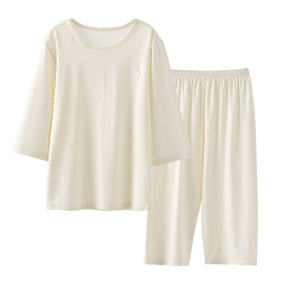 GigrtiJin Toddler Kid Teen's Cotton Pajama Outfits Solid Color 3/4 Sleeve Tops Elastic Waisted Pants Loose Homewear Set 3-16 Years