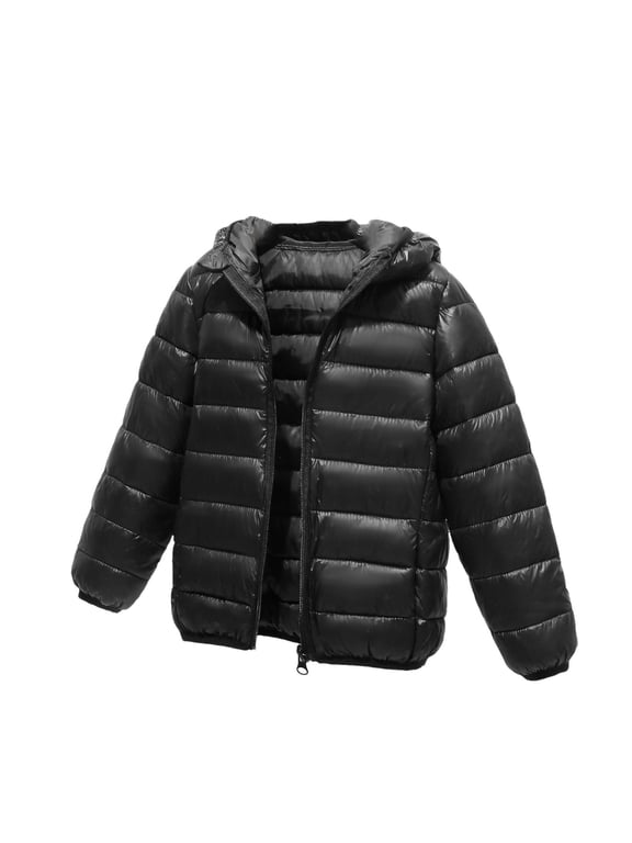Toddler Kids Boys Girls Puffer Jacket Winter Warm Cotton Padded down Jacket Solid Color Hooded Coat