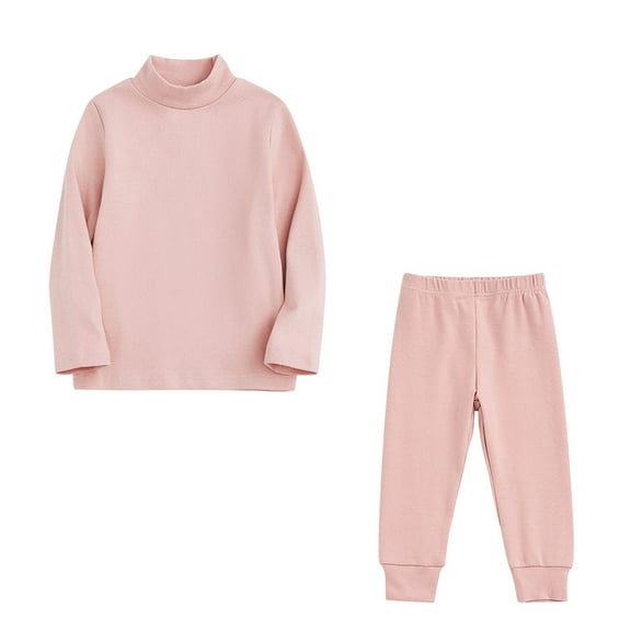GigrtiJin Toddler Kids Boys Girls Undershirt Sets Long Sleeve Mock Neck Tops and Pants Solid Color Soft Homewear Set
