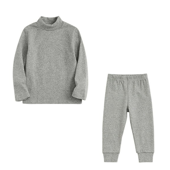 GigrtiJin Toddler Kids Boys Girls Undershirt Sets Long Sleeve Mock Neck Tops and Pants Solid Color Soft Homewear Set