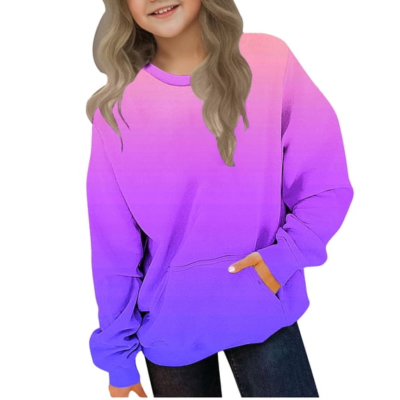 GigrtiJin Toddler Kids Childrens Sweatshirt Gradient Color Crew Neck Long Sleeve Blouse with Pocket Comfy Warm Tunic Tops