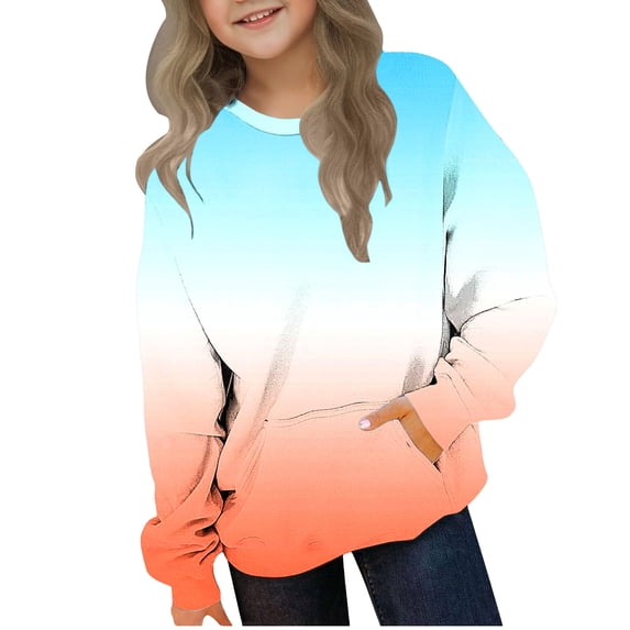 GigrtiJin Toddler Kids Childrens Sweatshirt Gradient Color Crew Neck Long Sleeve Blouse with Pocket Comfy Warm Tunic Tops