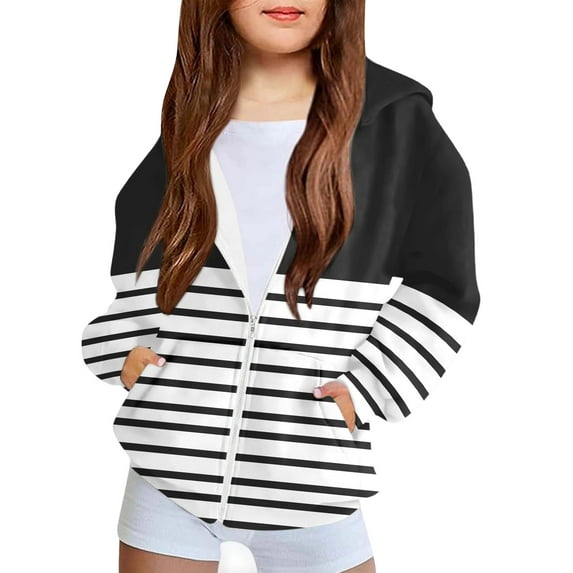 GigrtiJin Toddler Kids Hoodies Color Block Striped Long Sleeve Hooded Zipper Outwear with Pocket Trendy Casual Sport Jacket