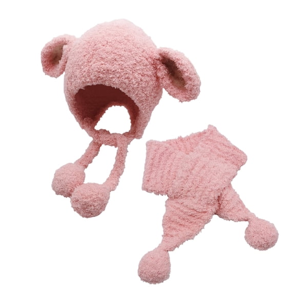 GigrtiJin Toddler Kids Knitted Sets Solid Color Earflaps Plush Thermal Tie Beanie Hats with Scarf Winter Cute Warm 2 Piece Set
