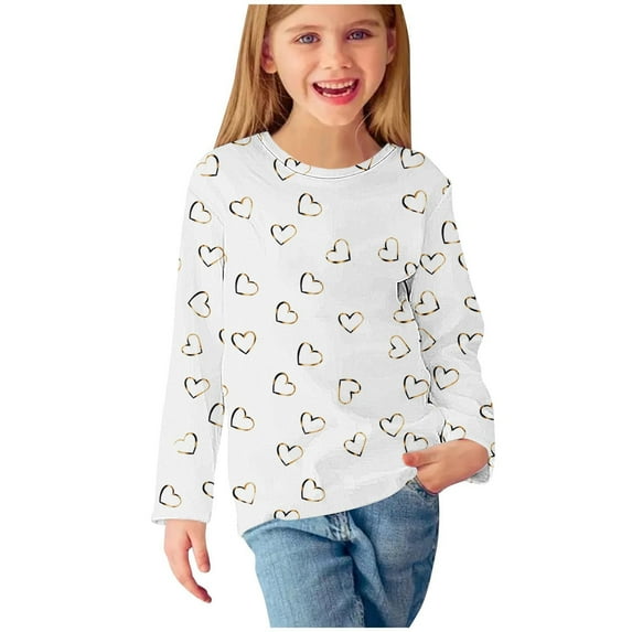 GigrtiJin Toddler Kids Tops Heart Printed Round Neck Long Sleeve Dressy Blouse Casual Loose Tunic